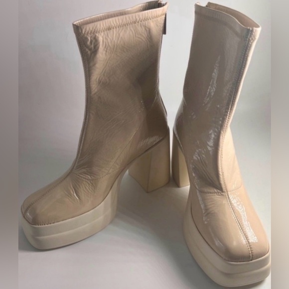 NIB Free People Retro Chic Y2K Bone Patent Leather Double Stack Platform Boots 8 - Picture 8 of 16